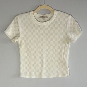 White Checked Crop T-Shirt